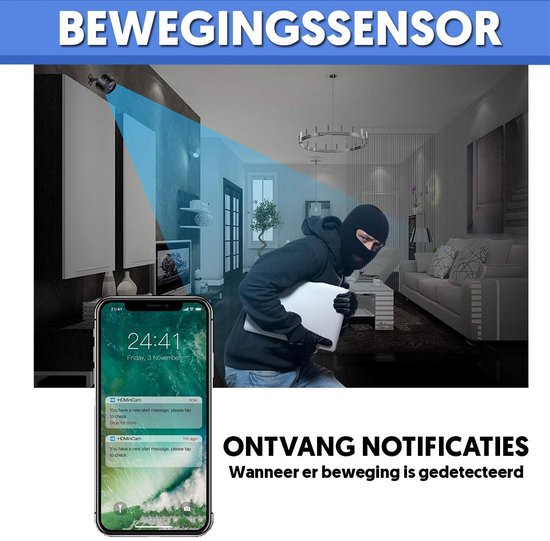 Mini beveiligingscamera draadloos 1080P HD zwart wifi camera nachtzicht 150 graden huis kantoor bewaking | Sansoti
