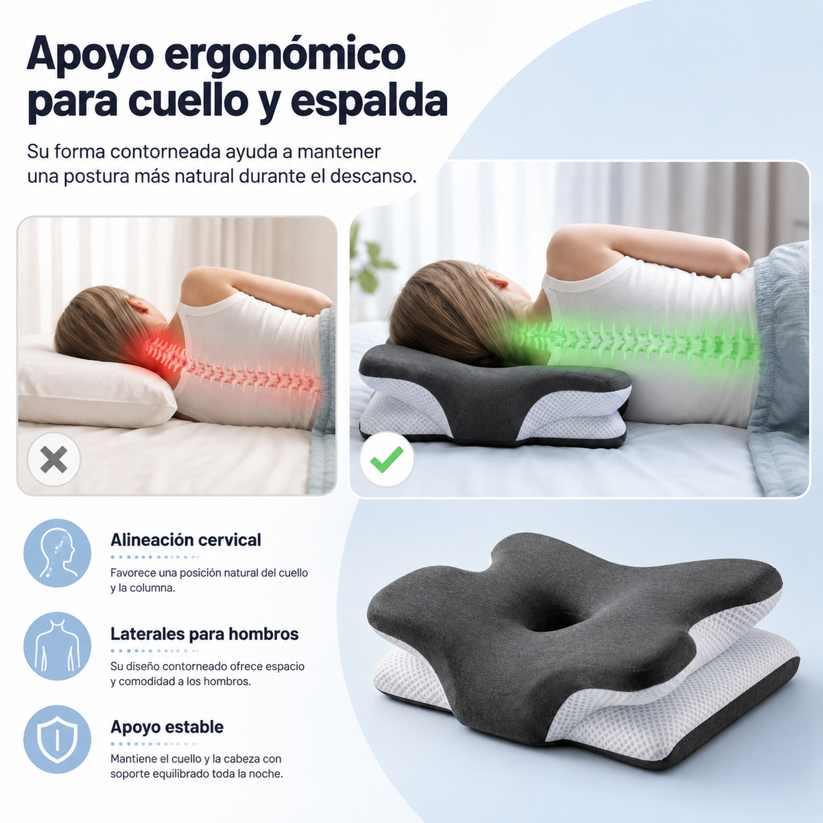 Adjustable Memory Foam Neck Pillow Ergonomic Neck Support Sleeping Pillow for Back, Side, and Stomach Sleepers Washable Cover Comfort | Sansoti