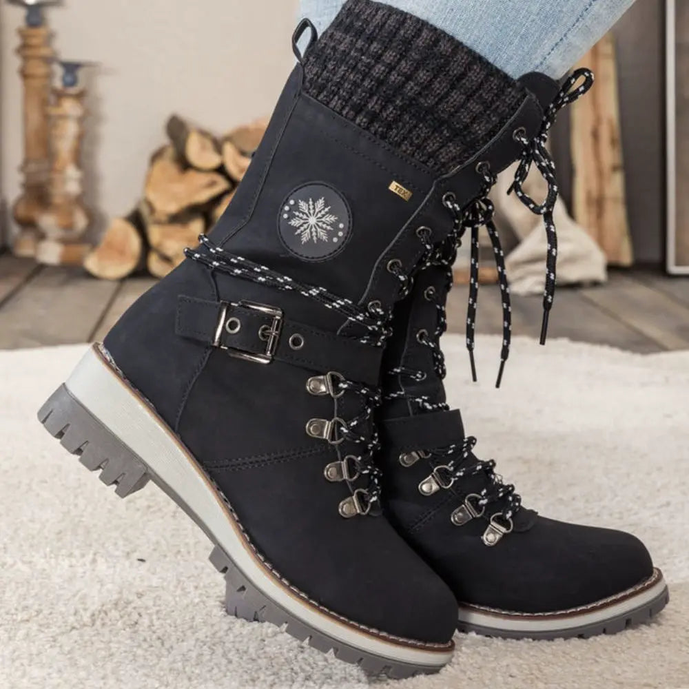 Wasserdichte Stiefeletten für Damen Winterstiefel Rutschfest Warme Fütterung Schnürverschluss Bequeme Winterschuhe | Sansoti