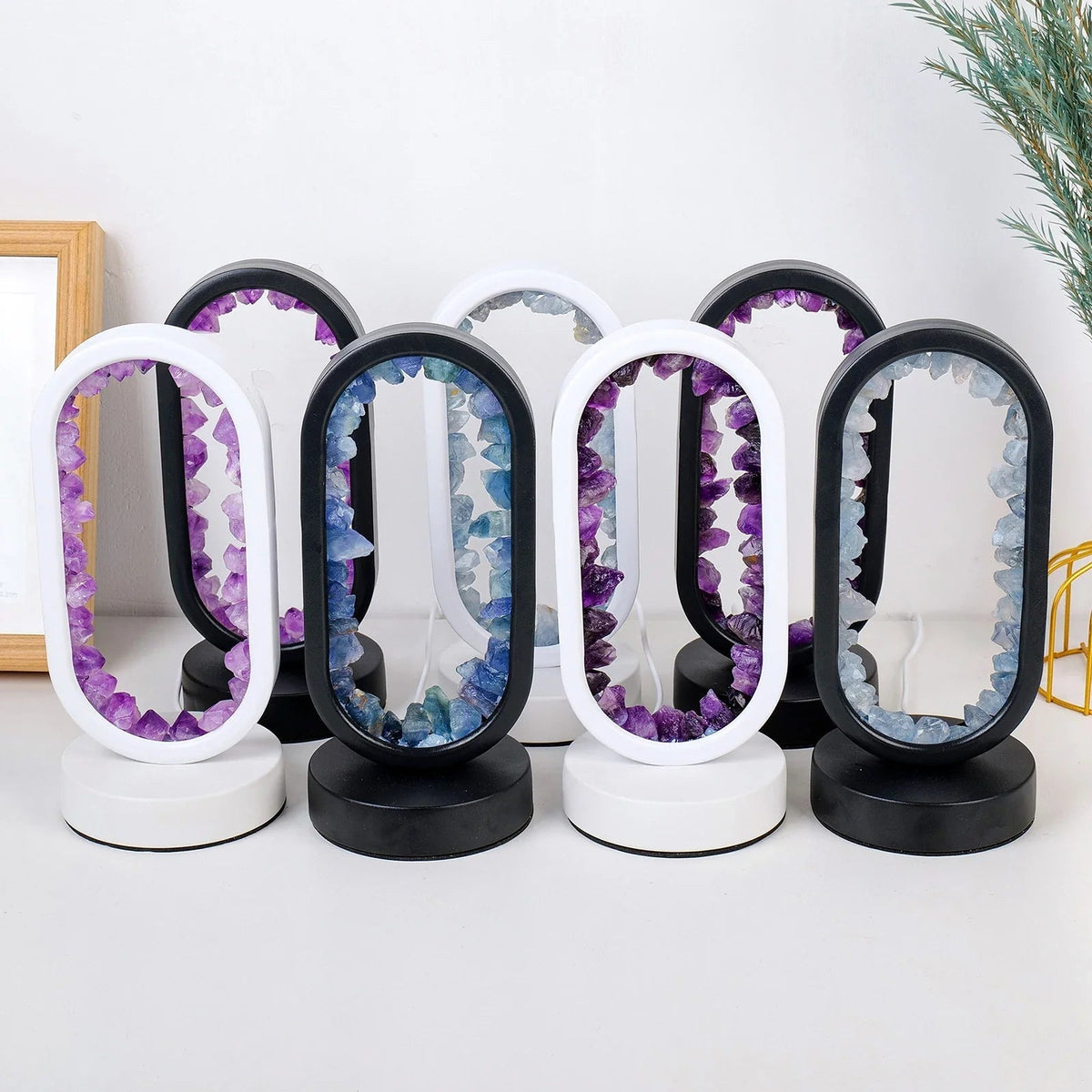 Table Lamp Amethyst Handmade Natural Crystal LED E14 Purple Pink Atmosphere Bedroom Meditation Yoga Relaxing Decoration Inner Peace | Sansoti