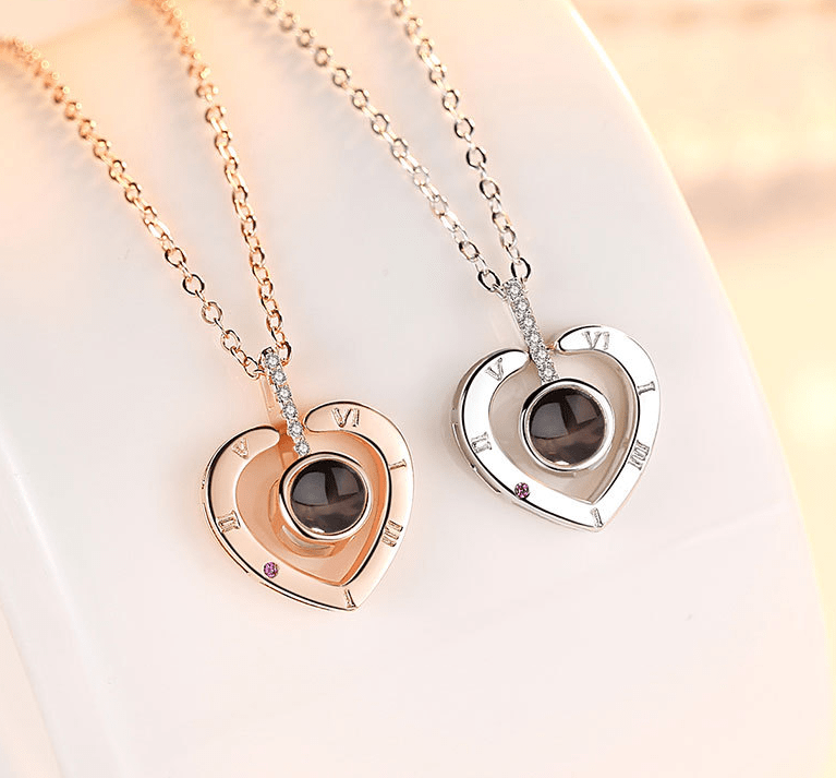 Heart-Shaped Necklace with Projection, 925 Silver, Romantic Gift, Rhinestone Pendant, Elegant Women's Jewelry | Sansoti