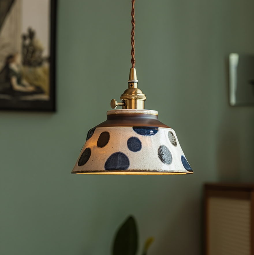 Pendant lamp for dining table ceramic hand-painted floral motif copper fitting E27 light source included 4 designs | Sansoti