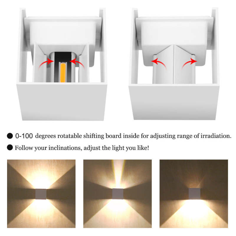 Square Outdoor Wall Light LED Adjustable Black White Gray Waterproof IP65 Metal Acrylic Garden Lighting | Sansoti