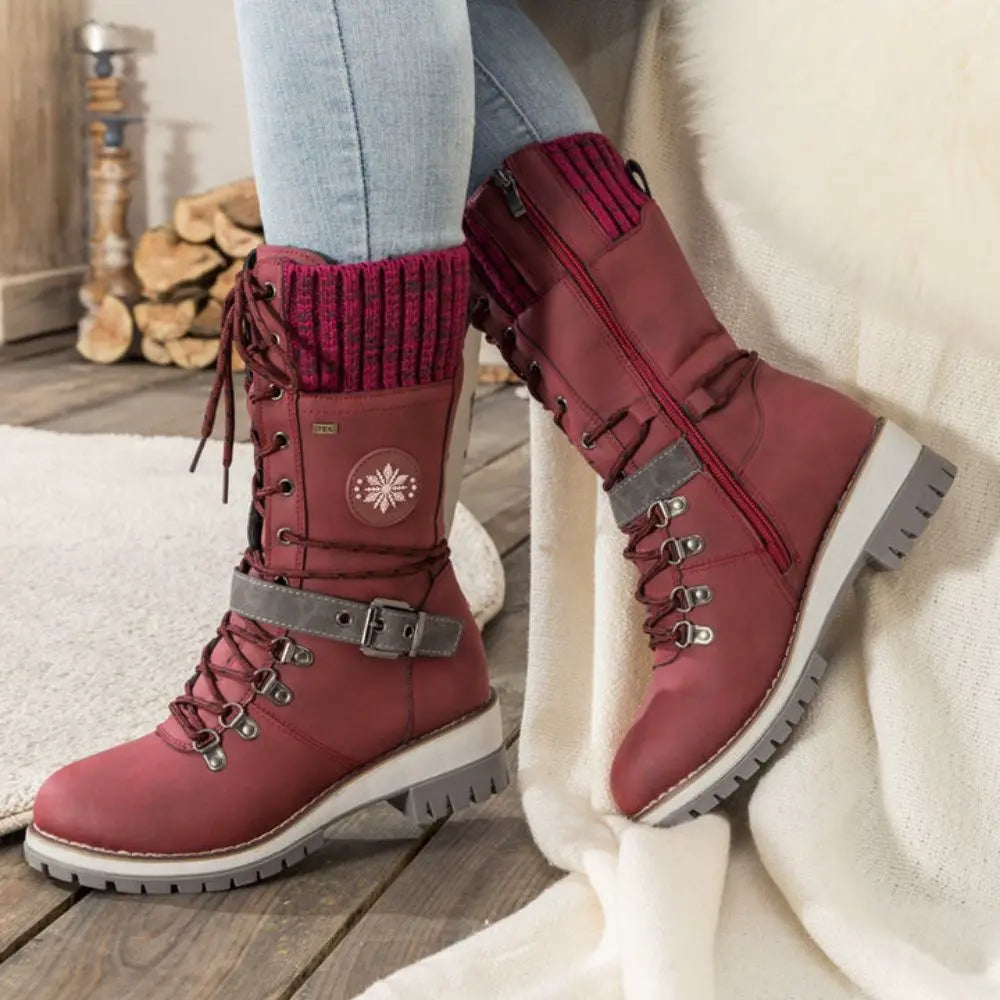 Waterdichte Enkellaarsjes Dames Winterlaarzen Antislip Warme Voering Vetersluiting Comfortabele Winterschoenen | Sansoti