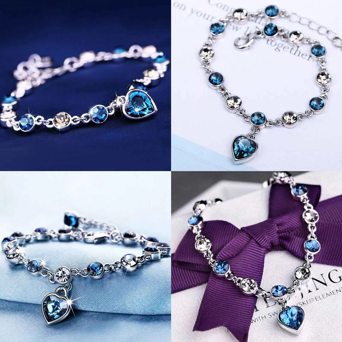 Ocean Heart Crystal Bracelet Silver with Zirconia Stones for Women Elegant Jewelry | Sansoti