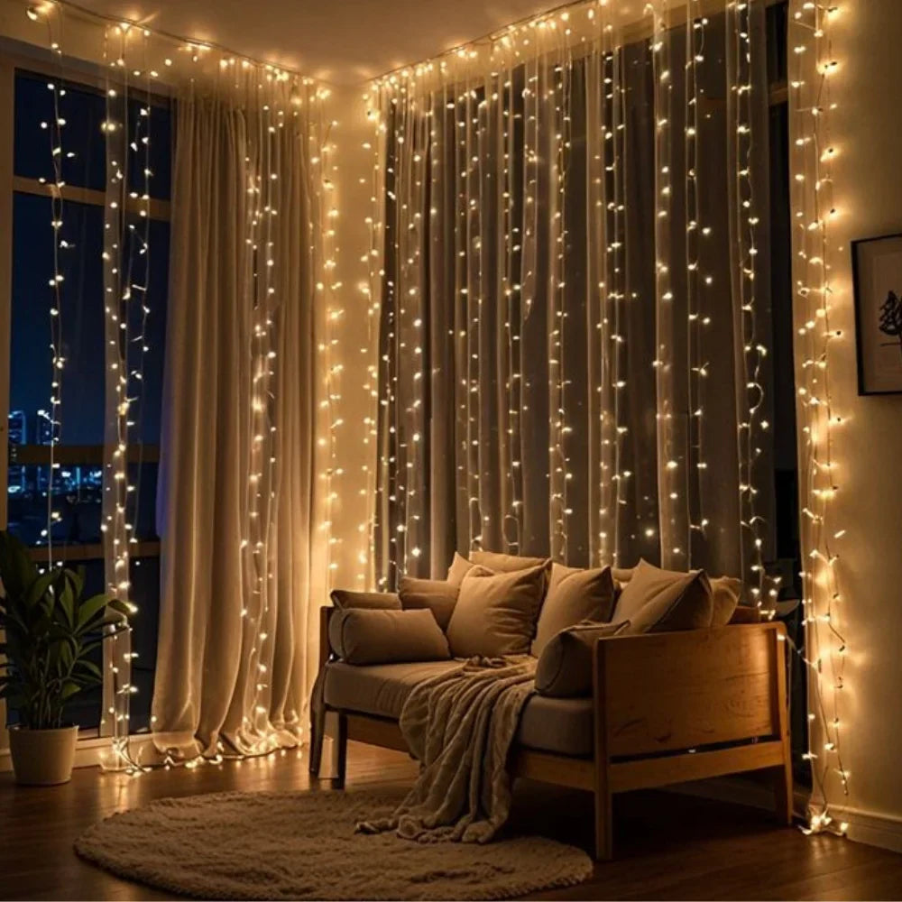LED-Lichtvorhang Warmweiß – Dekorative Beleuchtung für Garten und Balkon | Sansoti