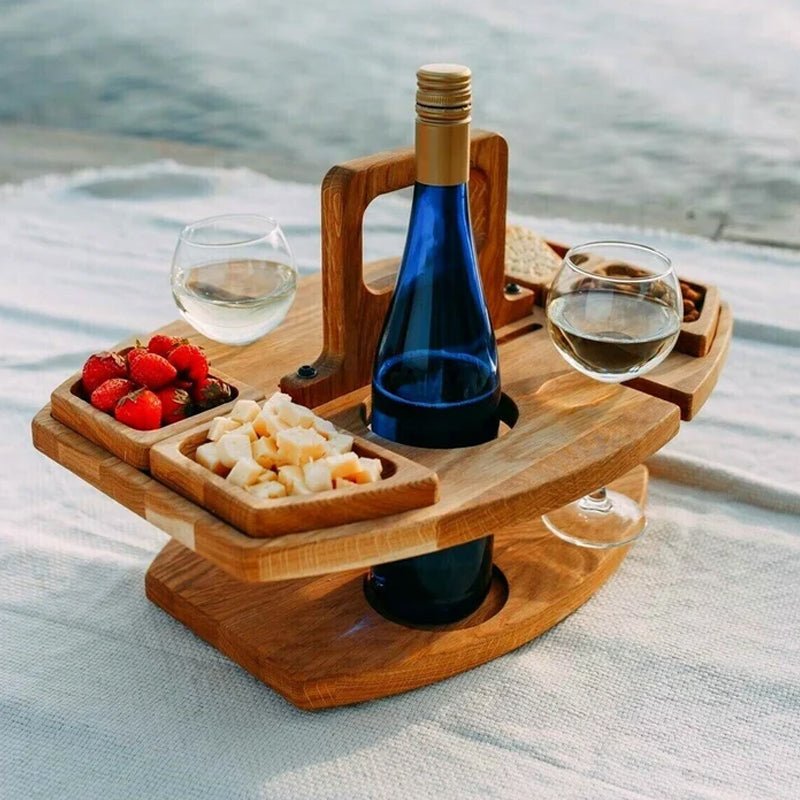 Foldable Wooden Picnic Table for Wine Bottle and Glasses Outdoor Portable Garden Accessory Camping Garden | Sansoti