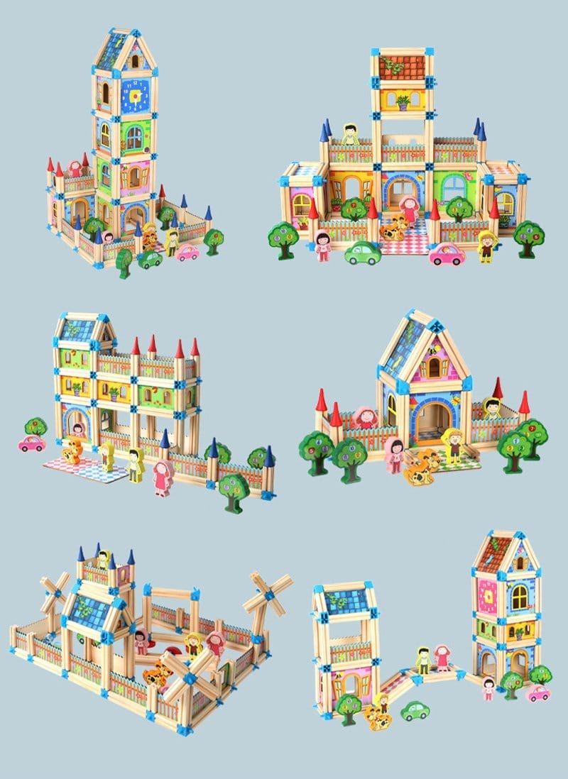 Wooden Dollhouse Building Set, DIY Children's Toy, 268–298 Pieces, Educational Creative Imaginative Play | Sansoti