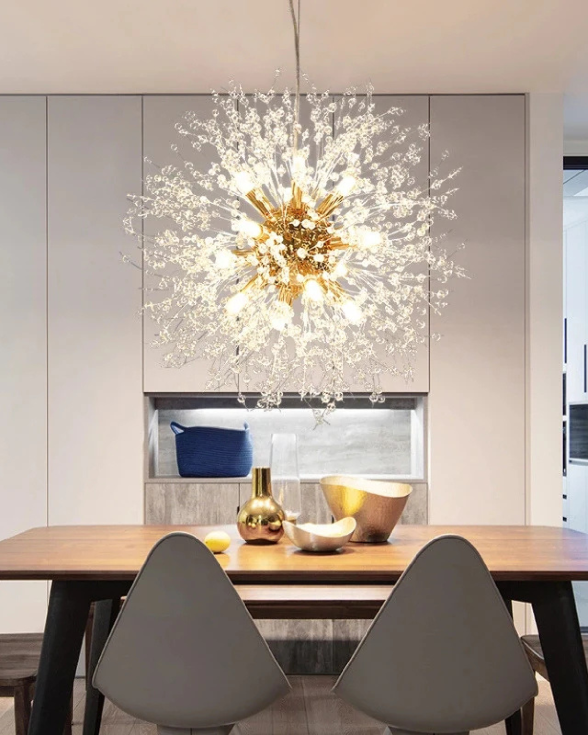 Sternförmiger Kronleuchter mit Metallzweigen Gold Silber für Wohnzimmer Esszimmer Modernes Interieur Hängeleuchte Deckenleuchte 40-60cm | Sansoti