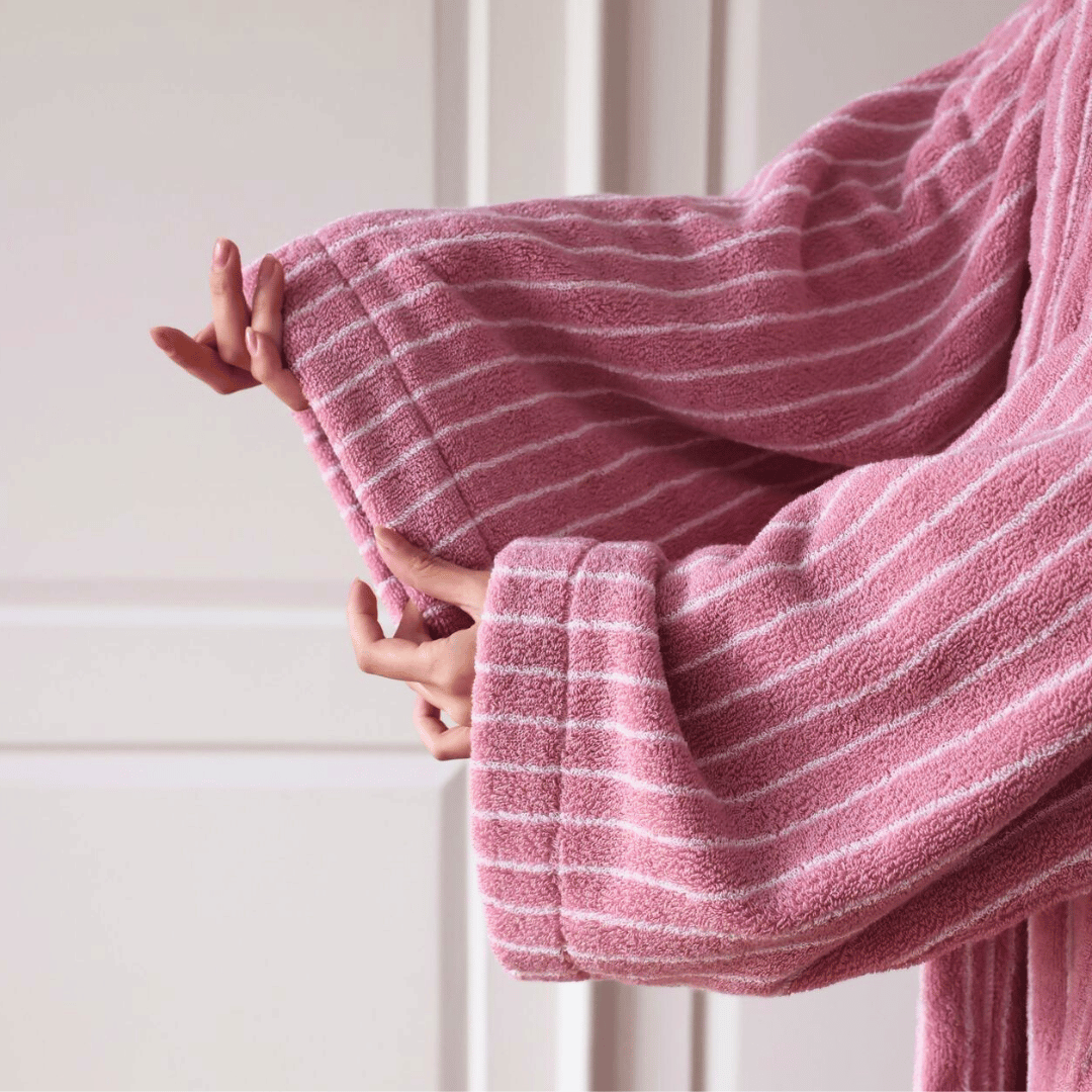 Jacquard Bathrobe Organic Cotton Striped Design Luxury Dressing Gown Spa-Quality Wellness Women's Men's Unisex | Sansoti