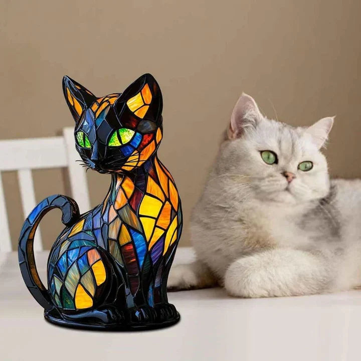 Handmade Cat Lamp, Table Mood Light, Warm LED Night Light, Decorative Ambient Lighting for Cat Lovers | Sansoti