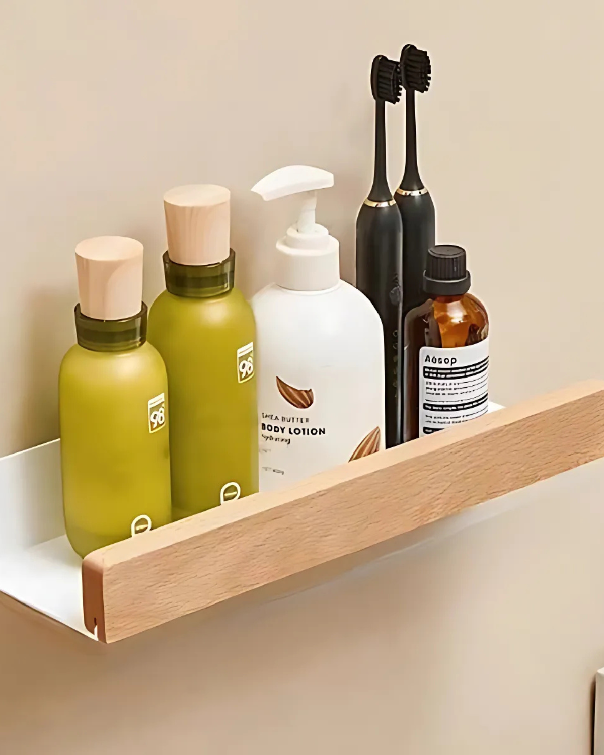 Metal Wall Shelf with Wooden Front 20cm 30cm 40cm Scandinavian Design Bathroom Kitchen Living Room Storage Organizer Matte Finish | Sansoti
