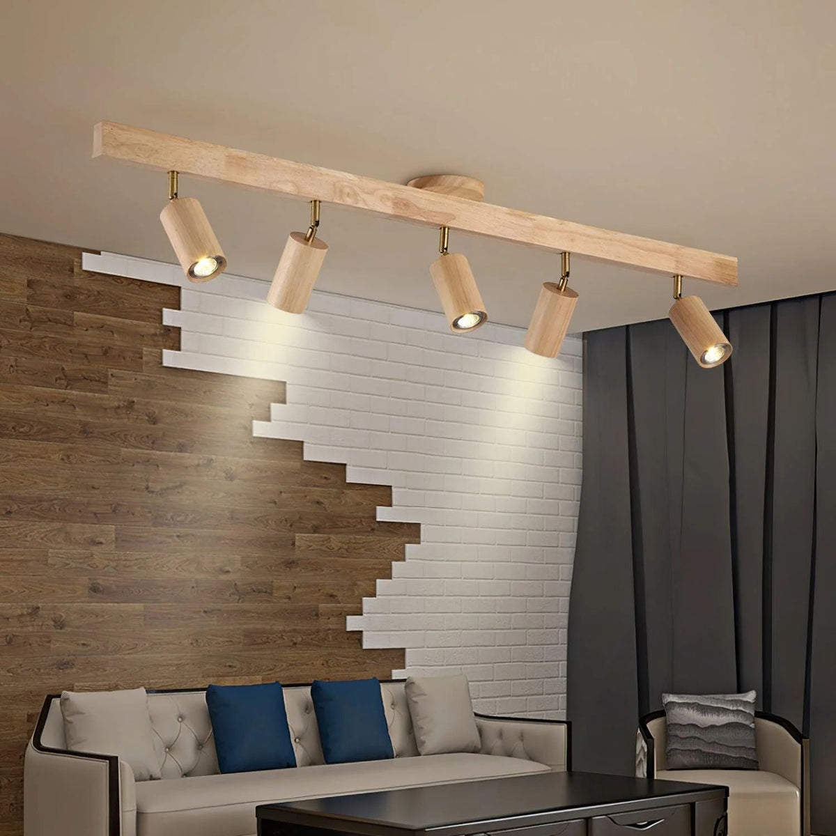 Holz Track Deckenlampe LED Holzoptik Gold Verstellbare Spots Wohnzimmer Küche Flur Skandinavisch Modern | Sansoti
