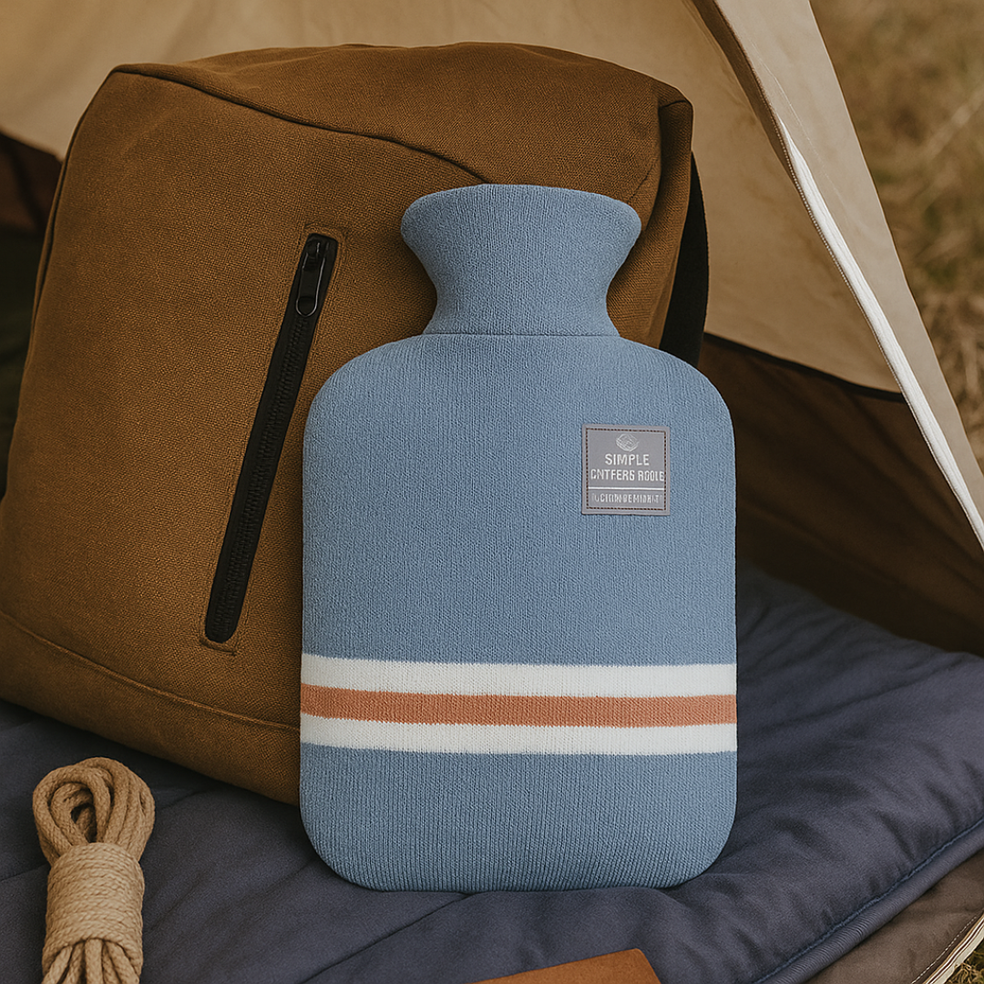 Wärmflasche 1 Liter mit gestricktem Bezug in Grün, Rosa und Orange für kalte Tage - lang anhaltende Wärme und Komfort | Sansoti