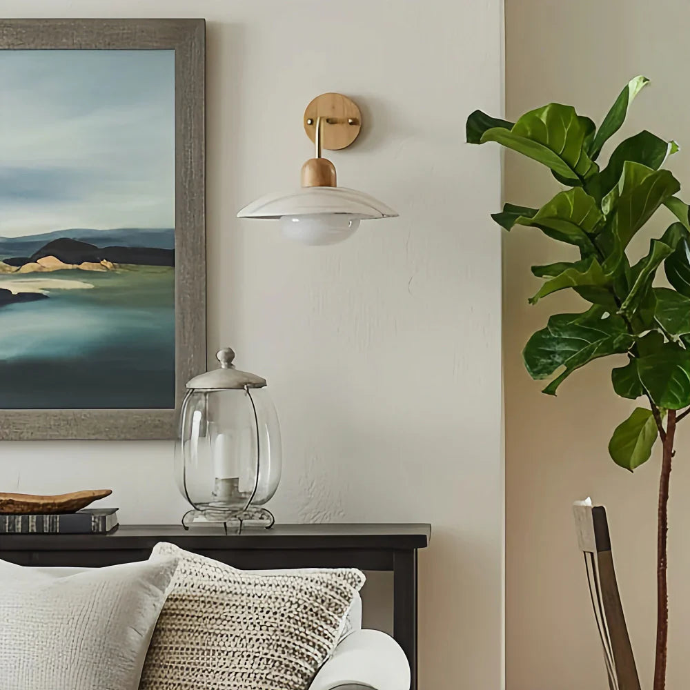 Travertin-Wandleuchte minimalistisches Scheibendesign Natursteinbeleuchtung für Wohnzimmer Schlafzimmer Flur moderne Innenraum-Wandbeleuchtung mit warmem Licht | Sansoti