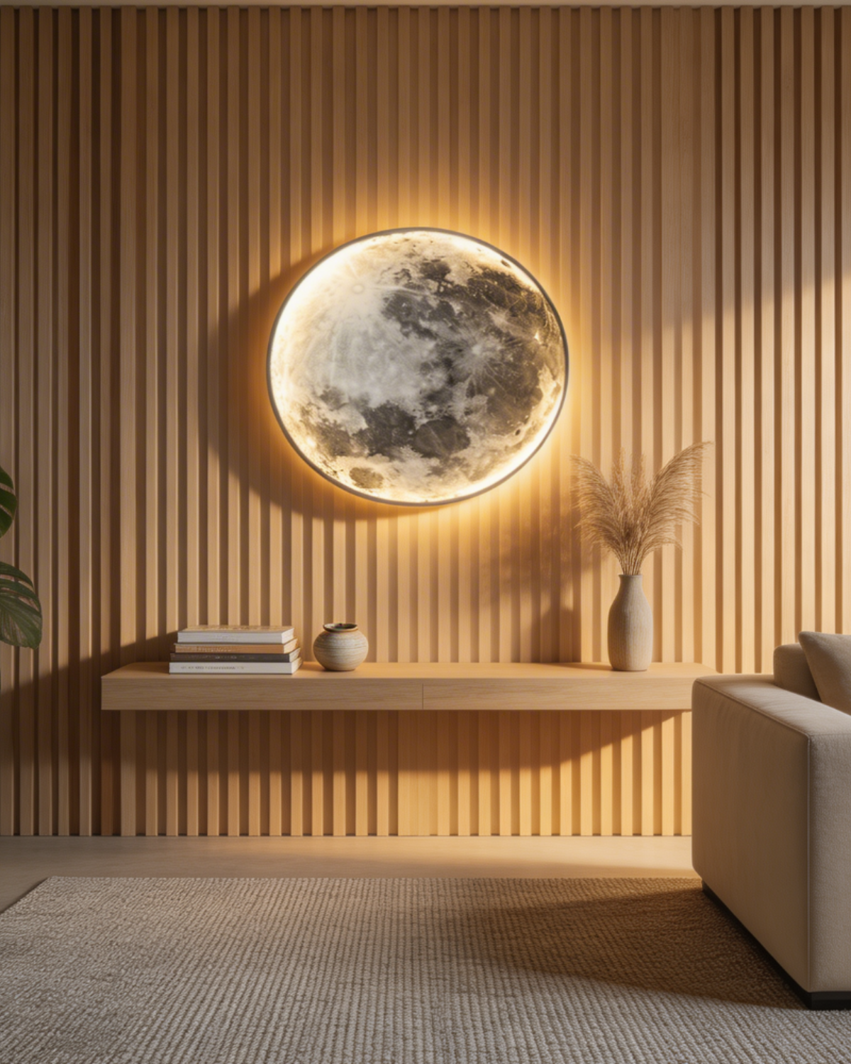 Applique murale lune LED avec relief Éclairage d’ambiance 3D Effet pleine lune pour chambre salon Relaxation Méditation | Sansoti