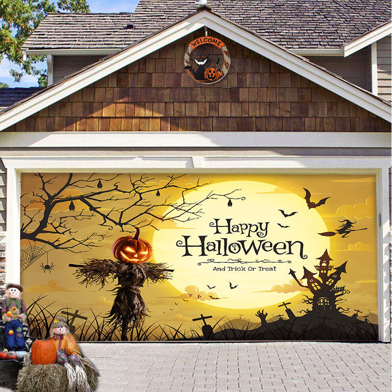 Halloween Garagentor Dekoration Gespenstischer Druck Schattenstoff Wiederverwendbar Horror Atmosphäre Stoff Wasserdicht Außen Partydekoration | Sansoti