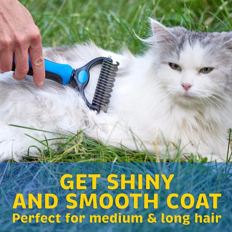Professional Pet Grooming Brush for Dogs and Cats - Stainless Steel Teeth - Soft Grip - Detangling, Deshedding and Massage Function | Sansoti
