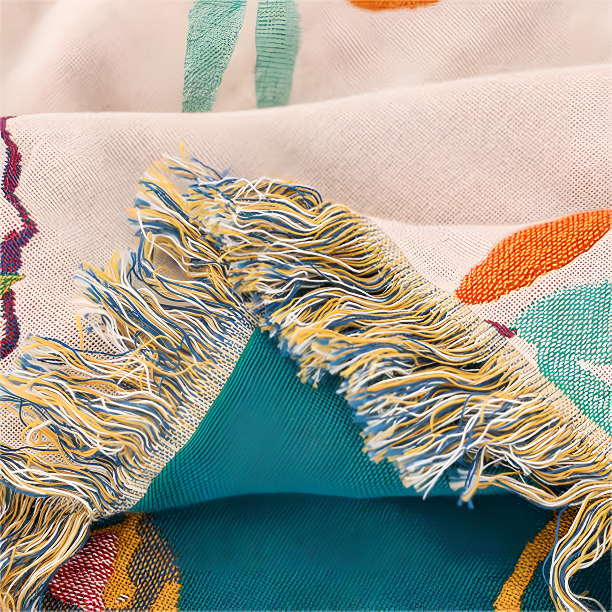 Cotton Plaid with Bird Motif and Tassels – Vintage Boho Style Blanket for Sofa, Bed, or Picnic | Sansoti