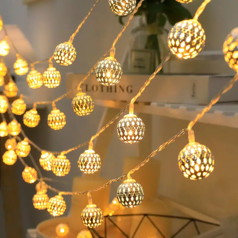 Metall-Lichterkette im marokkanischen Stil für Terrasse und Balkon | Sansoti