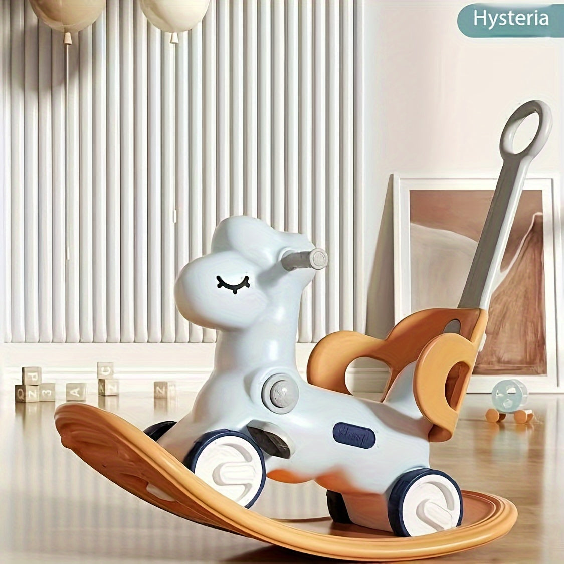 Cheval à bascule 2-en-1 vélo d'équilibre en plastique rose pour enfants tout-petits avec barre de poussée jouet d'équilibre intérieur | Sansoti