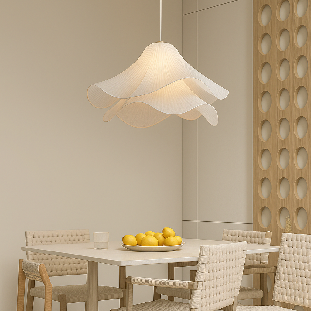 Suspension Etherule fleur tissu métal beige suspension salle à manger design superposé éclairage d’ambiance suspension moderne | Sansoti