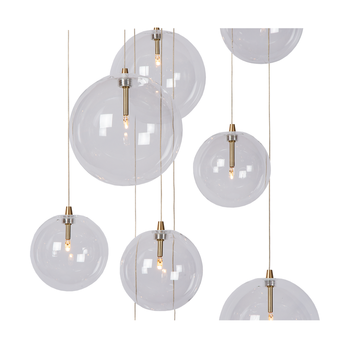 Cluster Hängelampe 9 Glaskugeln Antik Messing Verstellbar 170cm Wohnzimmer | Sansoti