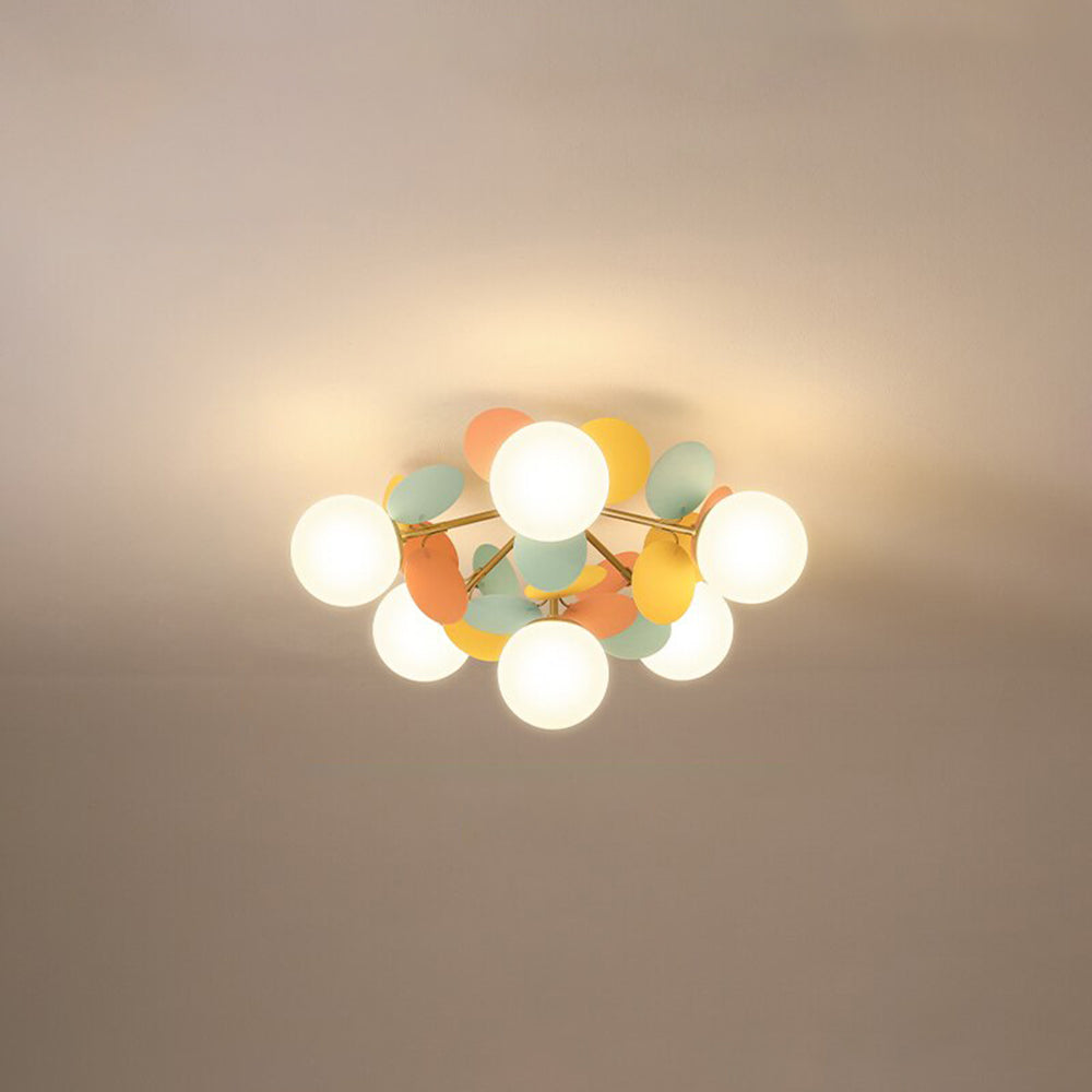 Deckenleuchte mit Blumenästen aus mehrfarbigem Glas und Metall, 4-15 Lichtquellen, naturinspiriertes Design, Wohnzimmer, Esszimmer | Sansoti