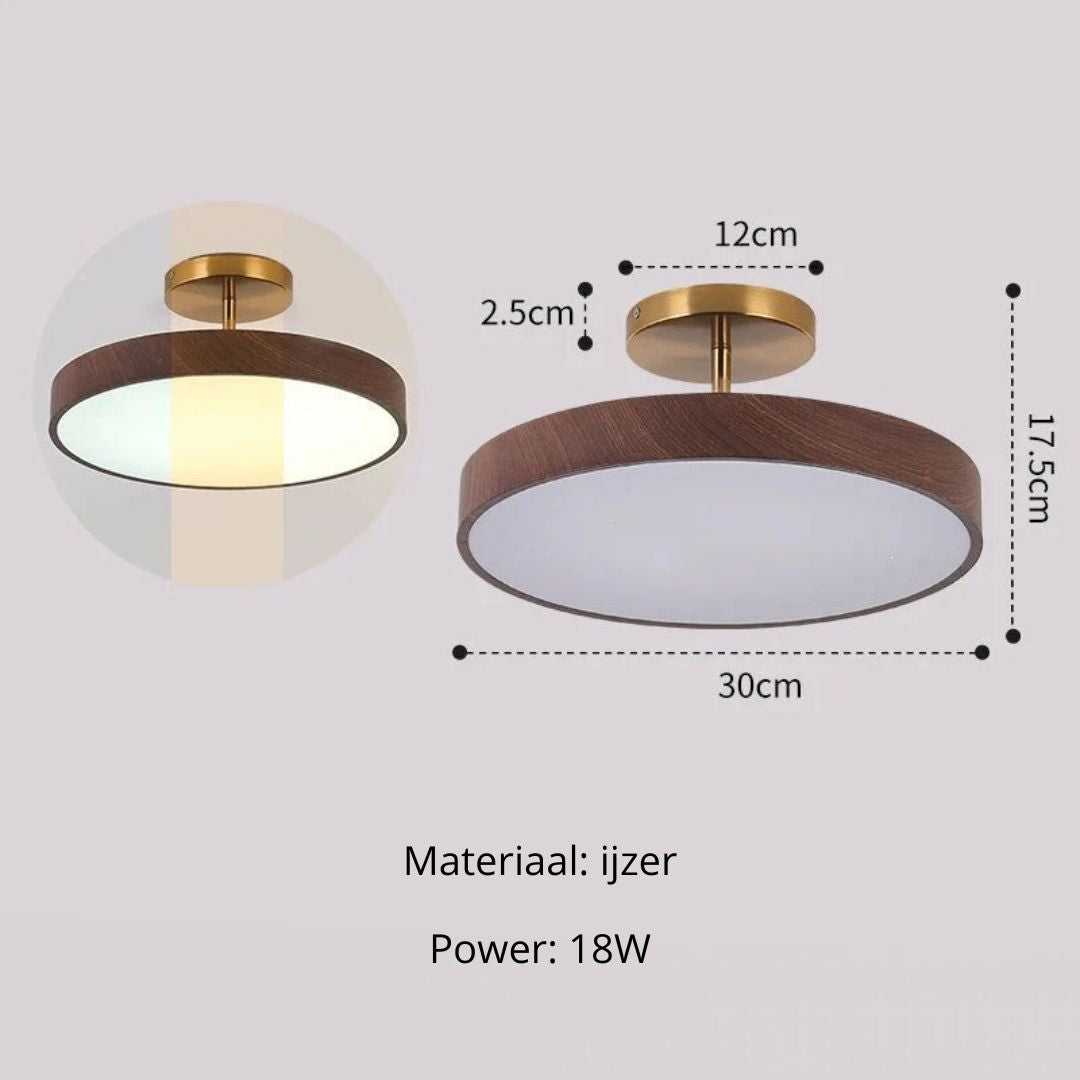 LED Deckenleuchte Holzoptik Gold Rund Halbaufbau Wohnzimmer Schlafzimmer Esszimmer Design Deckenbeleuchtung | Sansoti