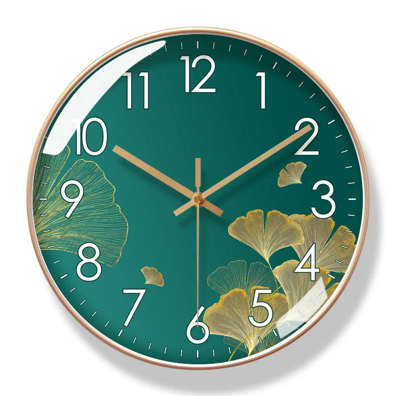 Floral Wall Clock Silent Quartz 25-30cm Black Gold Blue Green White Decorative Living Room Bedroom | Sansoti