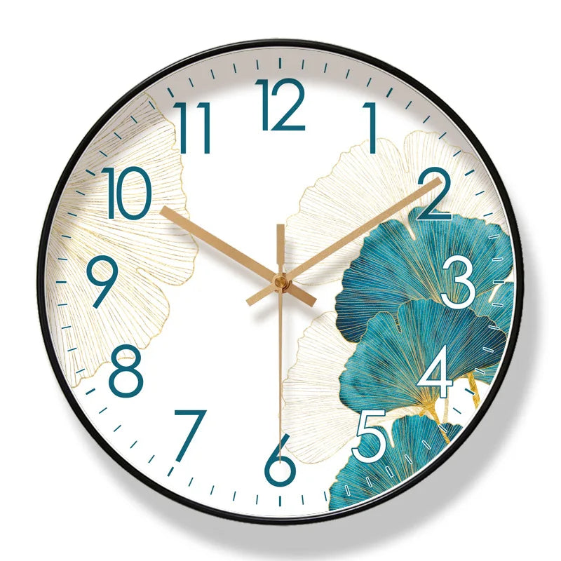 Floral Wall Clock Silent Quartz 25-30cm Black Gold Blue Green White Decorative Living Room Bedroom | Sansoti