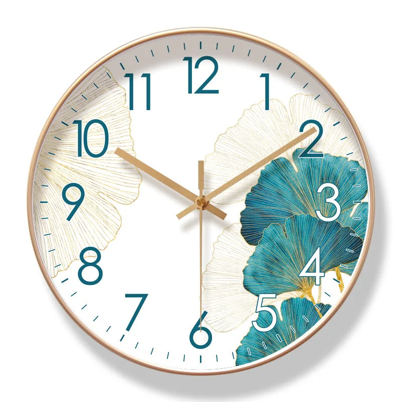 Floral Wall Clock Silent Quartz 25-30cm Black Gold Blue Green White Decorative Living Room Bedroom | Sansoti