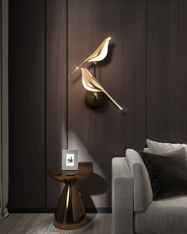 Wandlampe Vogel Gold Schwarz Metall LED Warmweiß Schlafzimmer Flur Dekorativ | Sansoti