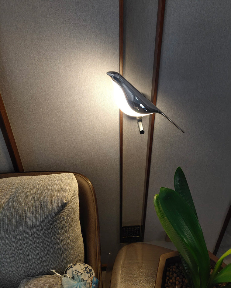 Aplique de pared con pájaro de metal dorado y negro, LED blanco cálido, decorativo para dormitorio y recibidor | Sansoti