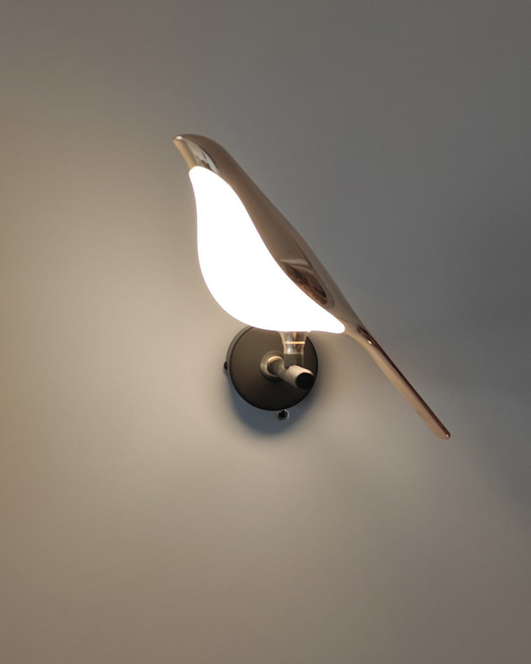 Aplique de pared con pájaro de metal dorado y negro, LED blanco cálido, decorativo para dormitorio y recibidor | Sansoti