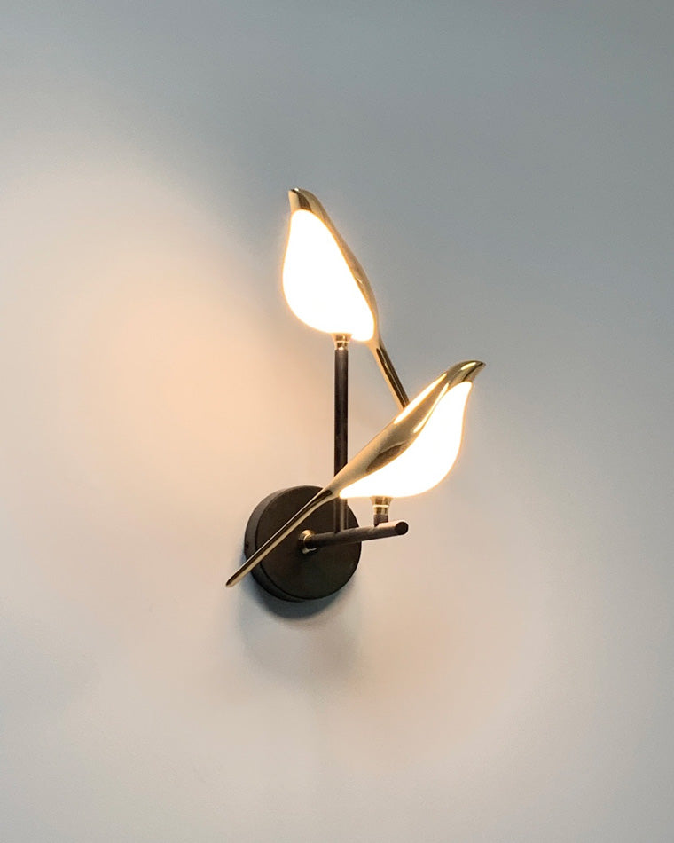 Aplique de pared con pájaro de metal dorado y negro, LED blanco cálido, decorativo para dormitorio y recibidor | Sansoti