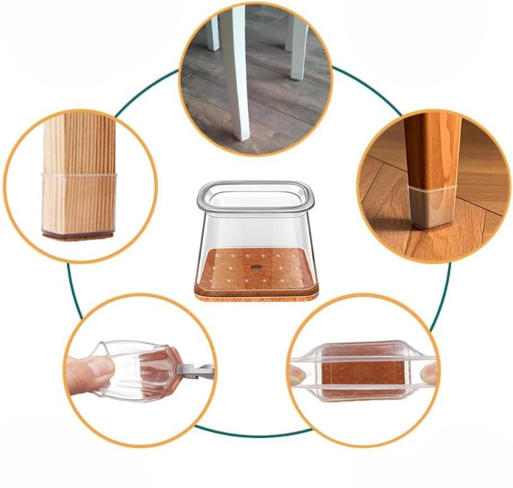 Chair Leg Protectors 24 Pieces Felt Gliders for Square Legs 13-19mm Transparent TPE with Felt Bottom Scratch-Free No Clamp | Sansoti