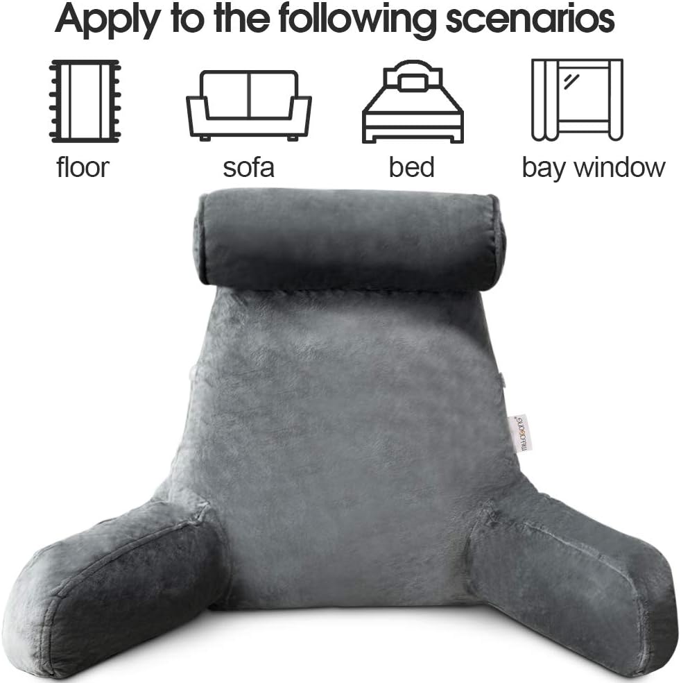 Ergonomisches Lesekissen mit Armlehnen 75x45cm, Samt, verstellbare Rückenstütze für Bett und Sofa, Komfort und Entspannung | Sansoti