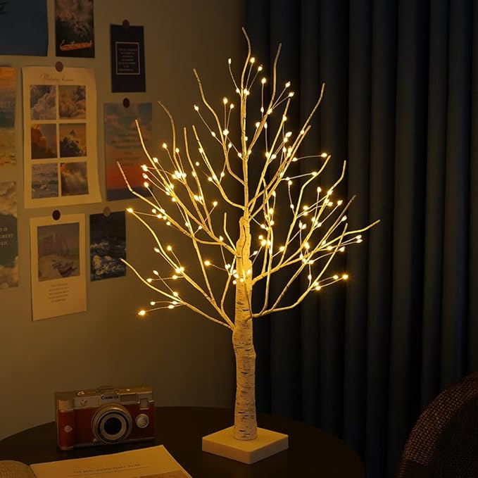 Decorative Birch Wood Light Tree with LED Lighting 60 cm Warm Ambient Light Natural Tree Decoration for Living Room Bedroom | Sansoti