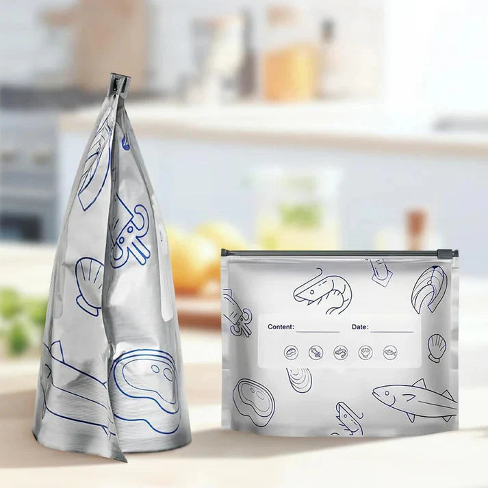 Sachets de conservation réutilisables avec fermeture zip Aluminium Lot de 20 pour légumes fruits snacks réfrigérateur | Sansoti