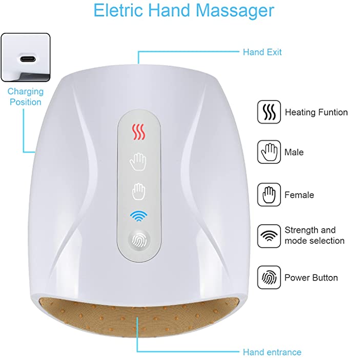 Elektrische Handmassageapparaat met Warmtefunctie 3 Intensiteitsstanden Oplaadbaar voor Vingers Handpalm | Sansoti