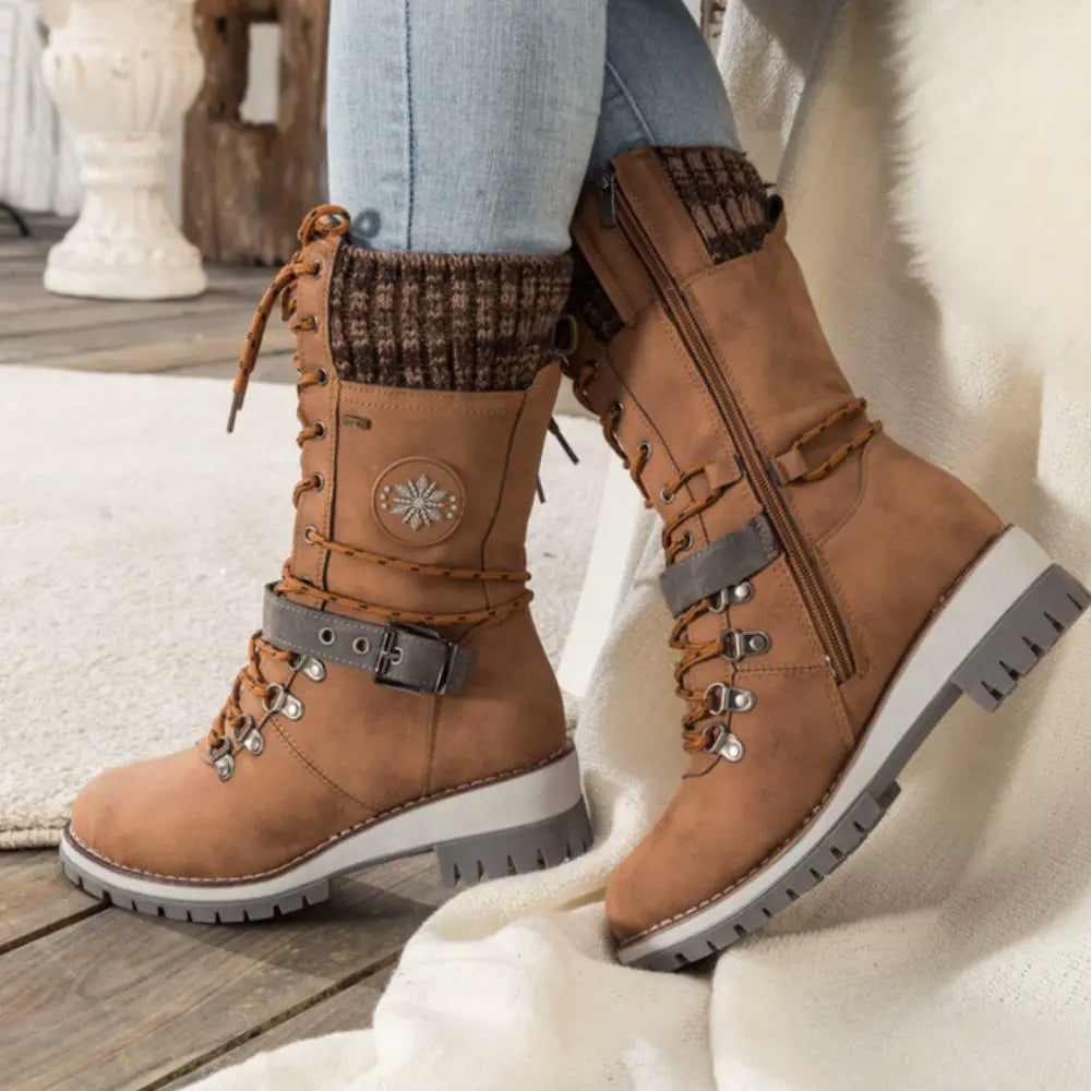 Waterdichte Enkellaarsjes Dames Winterlaarzen Antislip Warme Voering Vetersluiting Comfortabele Winterschoenen | Sansoti