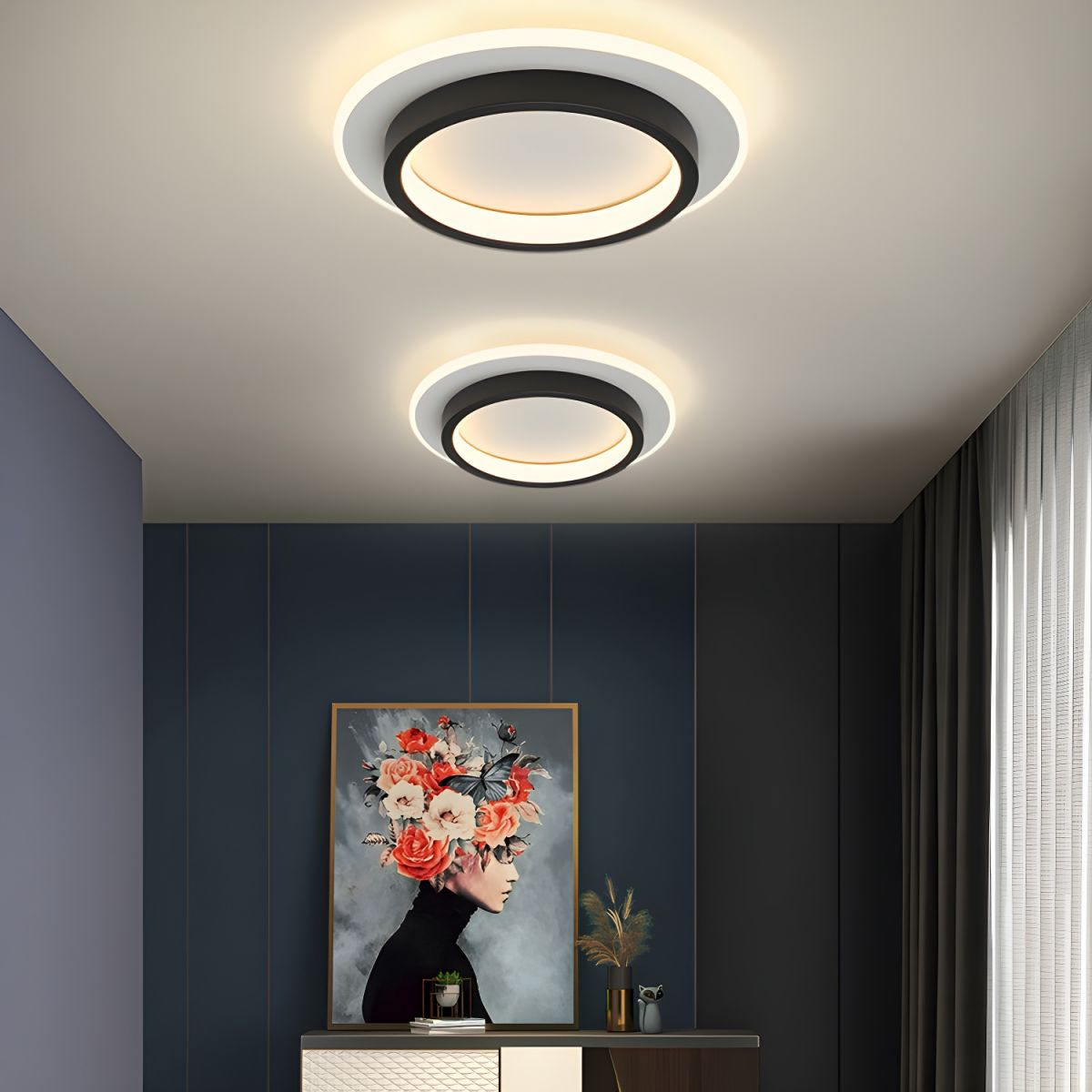 LED Ceiling Lamp Round 10W 20W Black White Bedroom Hall Living Room Modern Ceiling Lighting Low Ceiling Lamp | Sansoti