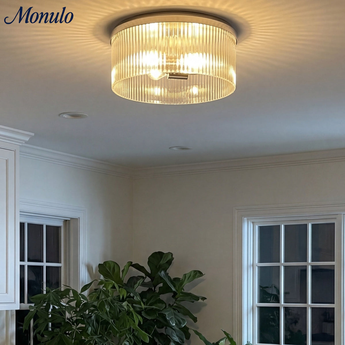 Ribbed Glass Ceiling Lamp Modern Low-Profile Design Bedroom Living Room Hall | Sansoti