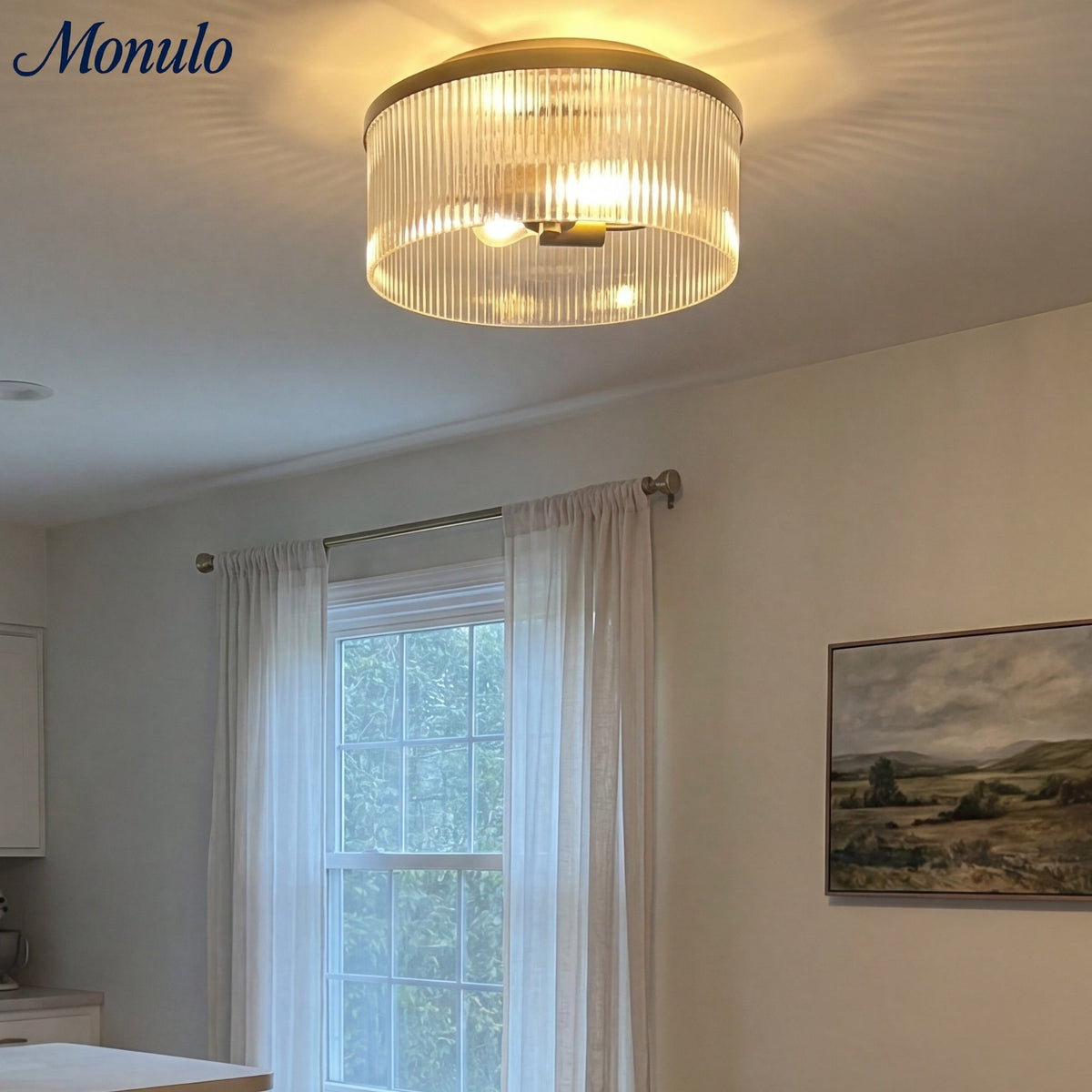 Ribbed Glass Ceiling Lamp Modern Low-Profile Design Bedroom Living Room Hall | Sansoti