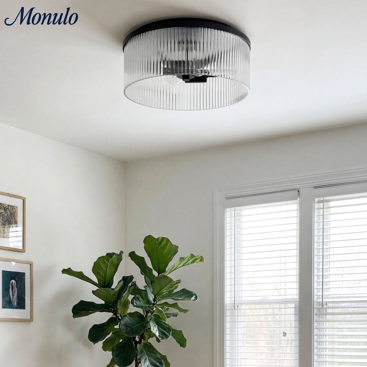 Ribbed Glass Ceiling Lamp Modern Low-Profile Design Bedroom Living Room Hall | Sansoti