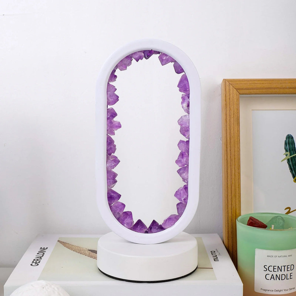Table Lamp Amethyst Handmade Natural Crystal LED E14 Purple Pink Atmosphere Bedroom Meditation Yoga Relaxing Decoration Inner Peace | Sansoti