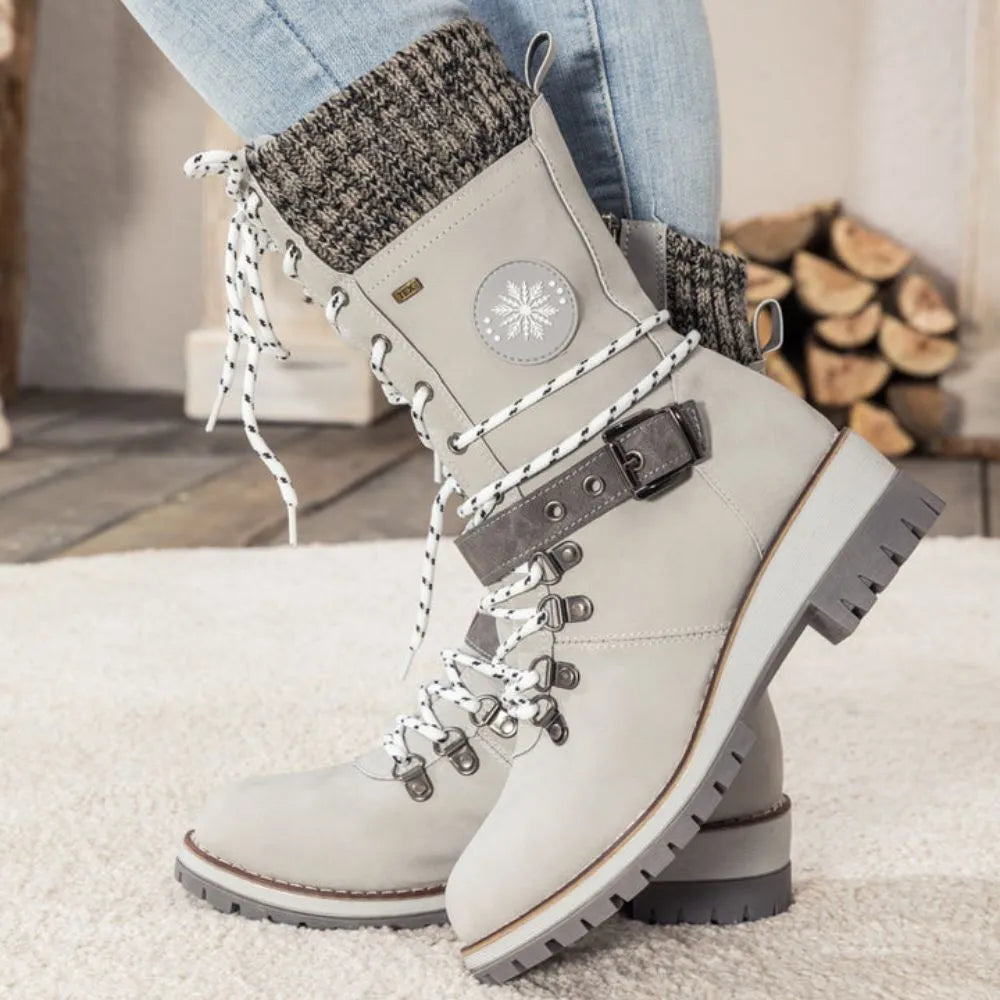 Wasserdichte Stiefeletten für Damen Winterstiefel Rutschfest Warme Fütterung Schnürverschluss Bequeme Winterschuhe | Sansoti