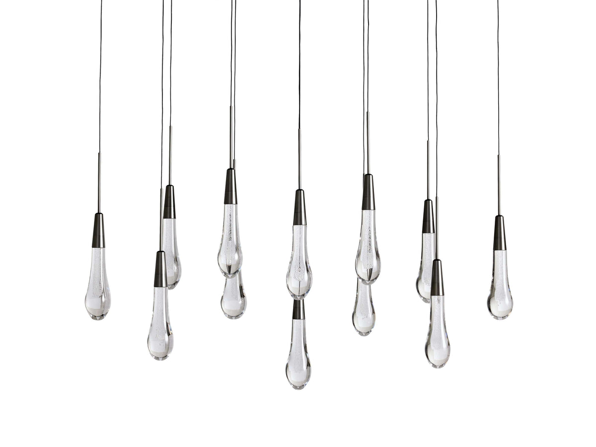 Linear LED Chandelier, Dimmable, Adjustable, Glass Pendant Light, 6 Sizes, Brass, Bronze, Nickel, Dining Room and Living Room | Sansoti