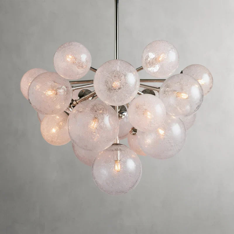 Glass Globe Chandelier, Hand-Blown Glass with Bubble Effect, Brass, Black, Nickel, Adjustable Pendant Lights | Sansoti